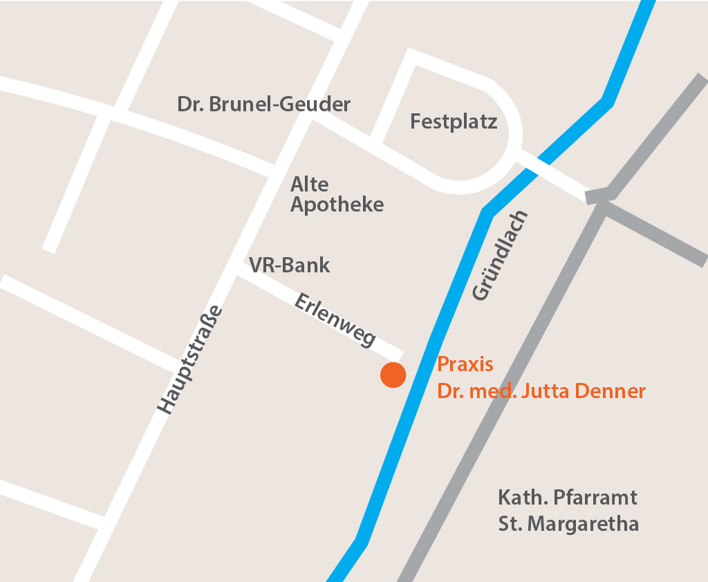 Karte mit dem Weg zur hausärztlichen Praxis Dr. Jutta Denner Heroldsberg